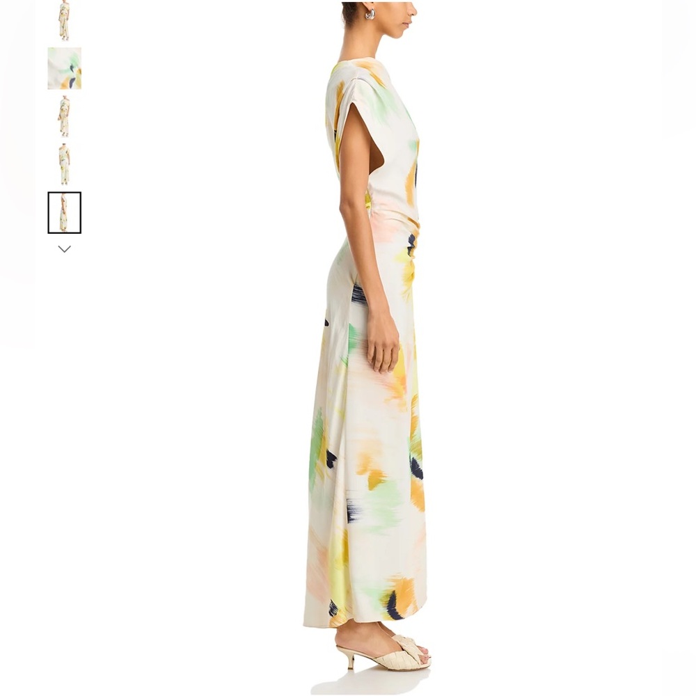 A.L.C One Shoulder Abstract Print Ruched Maxi Dress Size 0 Multicolor Silk Blend - Picture 3 of 16